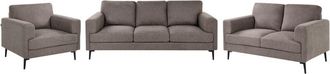 Beliani Conjunto De Sala De Estar 6 Plazas Minimalista De Estilo Moderno De Mediados Siglo De Tela Patas Met&aacute;licas Reposabrazos Rectos Marr&oacute;n Lousto