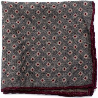 Brunello Cucinelli Grey And Burgundy Wool Pocket Square