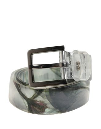 Dolce & Gabbana Men White Floral Pvc Silver Metal Buckle Belt Calf Leather