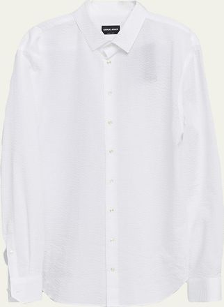 Giorgio Armani Mens Solid Seersucker Sport Shirt