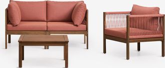 Sklum Conjunto De Jard&iacute;n Con Sof&aacute; Modular De 2 Piezas Con Reposabrazos, Sill&oacute;n Y Mesa De Centro En Madera De Acacia Branson Sklum