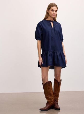 Icone Womens Dark indigo denim ruffled minidress