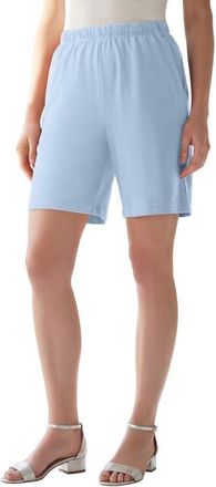 Roaman's Plus Size Soft Knit Pull On Short in Pale Blue at Nordstrom, Size Small