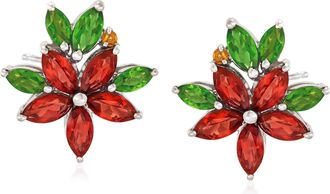Ross-Simons Multi-Stone Flower Earrings in Sterling Silver