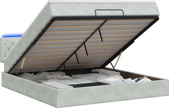 vidaXL Letto Ottomano Con Materasso E Led Grigio Chiaro 140 X 190 Cm Vidaxl