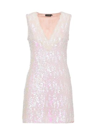 Miss Bikini Glamorous Pink Sequin-Embellished Mini Dress With Lace Trim