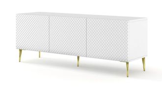 AKL FURNITURE Mueble para TV efecto madera Blanco y Dorado