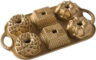 Nordic Ware Cast Aluminum Geo Bundtlette Pan, Gold