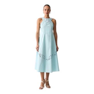 Twinset Vestido Largo de Popel&iacute;n y Broderie Anglaise - Dresses - Mujer - Azul - M