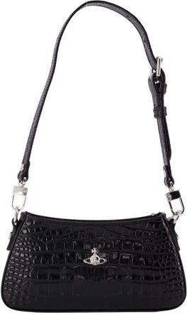 Vivienne Westwood Croc-Embossed Calfskin Shoulder Bag Black