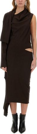 Courr&egrave;ges Brown One Shoulder Midi Dress