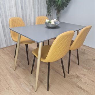 Kosy Koala Modern Rectangle Dark Grey Dining Table Set With 4 Mustard Chairs Dining Room Furniture in Brown