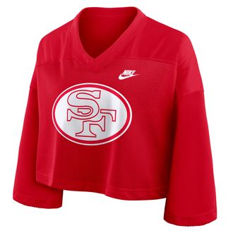 Nike San Francisco 49ers Rewind Fashion Nike Womens Dri-FIT NFL Cropped Jersey in Red | 03O365N73V-7ZM