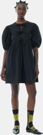 Ganni Black Cotton Poplin Tie String Mini Dress - Size 36