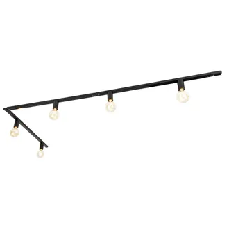 QAZQA Moderno Sistema De Riel Moderno Monof&aacute;sico De 5 Luces Con Portal&aacute;mparas E27 Negro - Jeana Acero /aluminio Alargada Adecuado Para Led Max. 5 X 15 Watt 