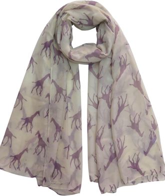 World of Shawls Giraffe Animal Print Womens Scarf Shawl Wrap (Beige with Purple)
