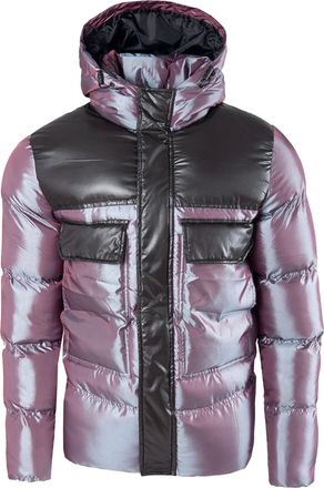 Soul Star Mens Puffer Jacket with Hood, Shiny Metallic Design, and Multiple Pockets Jacket for Men UK, Purple Colour, Size-L