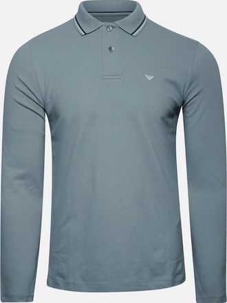 Emporio Armani Mens Cotton Striped Collar Light Green Long Sleeve Polo Shirt - Size: 40