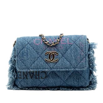 Chanel Pre-owned Womens Fringe Denim Mood Clutch With Chain - Blue Textile - One Size