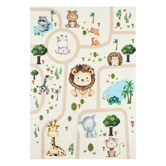 Sweeek Alfombra interior infantill blanca impresa con animales
