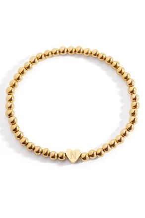 Mint & Lily Gold Beaded with Heart Initial Bracelet in Letter N at Nordstrom