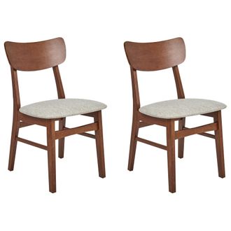Beliani Conjunto De 2 Sillas De Comedor Asiento De Tela Gris Pardo Estructura De Madera Oscura Anoka