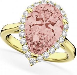 Allurez Pear Cut Halo Morganite & Diamond Engagement Ring 14K Yellow Gold 4.74ct