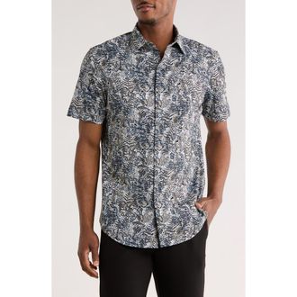 Bugatchi Print Short Sleeve Button-Up Shirt in Air Blue at Nordstrom Rack, Size Xx-Large