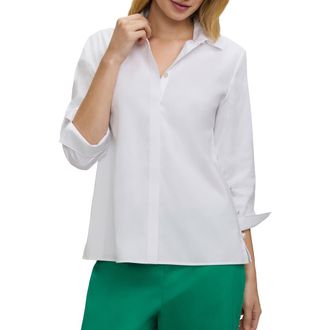 Foxcroft Beatrice Matte Satin Side Button Shirt in White at Nordstrom, Size X-Large