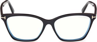 Tom Ford 56mm Cat Eye Blue Light Blocking Optical Glasses in Black Eco/t Logo at Nordstrom