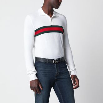 Gucci Polo bianca in cashmere con motivo Web