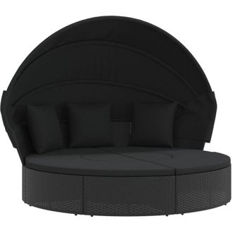 vidaXL Tumbona Cama De Jard&iacute;n Con Capota Y Cojines Rat&aacute;n Pe Negro Vidaxl