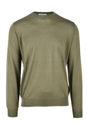 FILIPPO DE LAURENTIIS Military Green Merino Wool Mens Crewneck Sweater