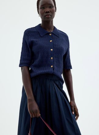 Contemporaine Womens 100% cotton openwork shirt-collar cardigan