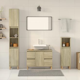 Berkfield Home 3 Piece Bathroom Furniture Set Sonoma Oak Engineered Wood in Brown
