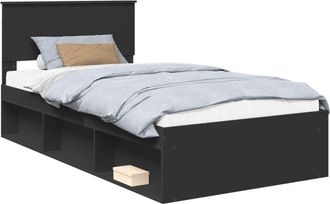 vidaXL Bed Frame with Headboard Black 100 x 200 cm Solid Pine Wood vidaXL