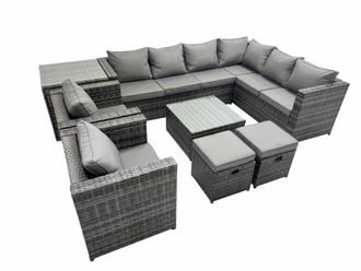 Fimous Garden Furniture Sofa Set with2 Small Stools 2 Chair Side Table in Dark Grey