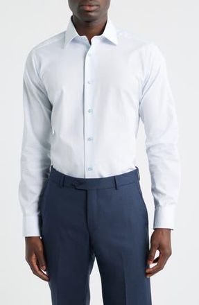 David Donahue Slim Fit Geometric Pattern Cotton Dobby Dress Shirt in White/Sky at Nordstrom Rack, Size 15 - 34/35