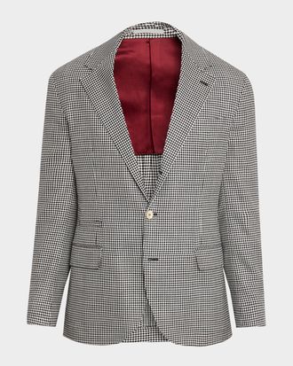 Brunello Cucinelli Mens Wool, Silk and Linen Houndstooth Sport Coat