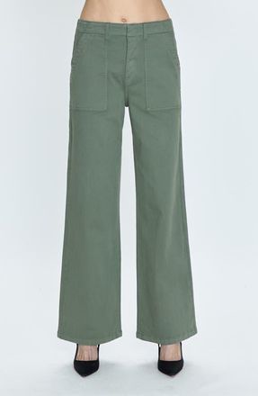 Pistola Denim Nicole Stretch Cotton Wide Leg Pants in Soft Olive at Nordstrom, Size 27