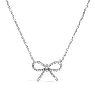 House of Brilliance 925 Sterling Silver Diamond Accent Ribbon Bow Knot Pendant Necklace (J-K Color, I2-I3 Clarity) - 18 Inches