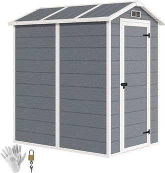 OUTSUNNY Cobertizo De Jard&iacute;n Exterior, 2,1 M&sup2;, 131x186x198 Cm, Caseta De Jard&iacute;n Con Suelo, Ventana, Puerta Con Cerradura, Ventilaciones, Gris