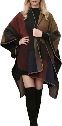 Generic Elegant Open Front Poncho Cape Shawl Wraps Cozy Oversized Sweater Cardigan For Women Autumn Winter Fashion Outerwear Comfort Wear Accessories Mens Chr