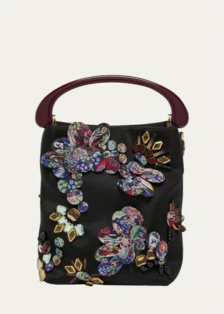 Dries Van Noten Beaded Floral Applique Top-Handle Bag