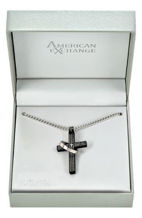 American Exchange Mens Cross & Ring Pendant Necklace in Silver at Nordstrom Rack