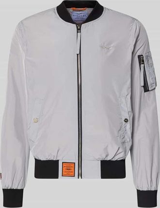 Original Bombers Bomberjacke mit Label-Patch und Eingrifftaschen in Hellgrau, Gr&ouml;&szlig;e XXL