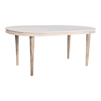 DKD Home Decor Mesa De Comedor - Dorado Y Blanco - Madera De Mang&oacute; - 6 Plazas - Rectangular - 180x90 Cm