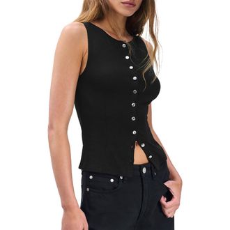 Rag & Bone The Knit Boat Neck Button Front Tank in Black at Nordstrom Rack, Size Xx-Small