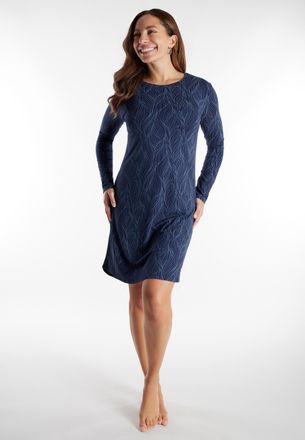 Tom Tailor Nachthemd TOM TAILOR Sitia, Damen, Gr. 44 (XXL), N-Gr, blau (blau, dunkel, allover), Obermaterial: 95% Viskose, 5% Elasthan, bequem knielang, Rundhals