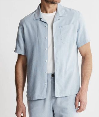 Jachs NY Linen Suffolk Short Sleeve Camp Shirt In Light Blue